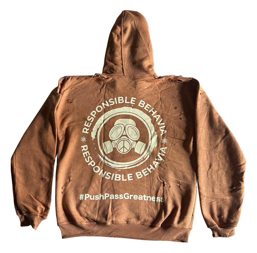 Oversized “Avoid Toxic Behavia” Hoodie – Stonewashed Brown