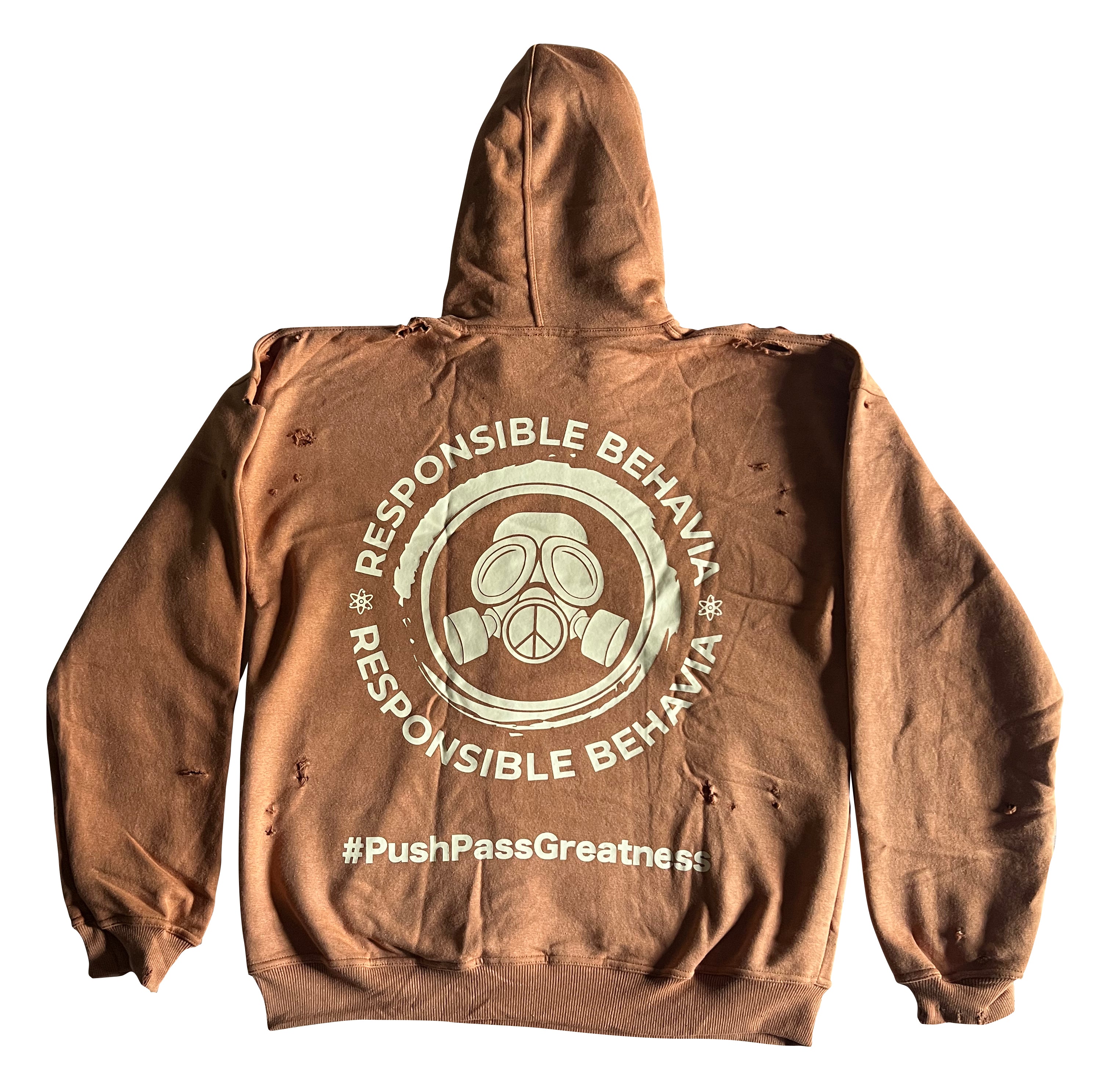 Oversized “Avoid Toxic Behavia” Hoodie – Stonewashed Brown