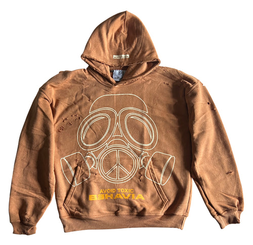 Oversized “Avoid Toxic Behavia” Hoodie – Stonewashed Brown